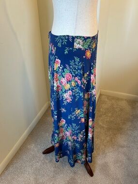 Sézane Tabata Royal Blue/Pink Palomba print 100% silk Midi Skirt SZ 8 NWT.